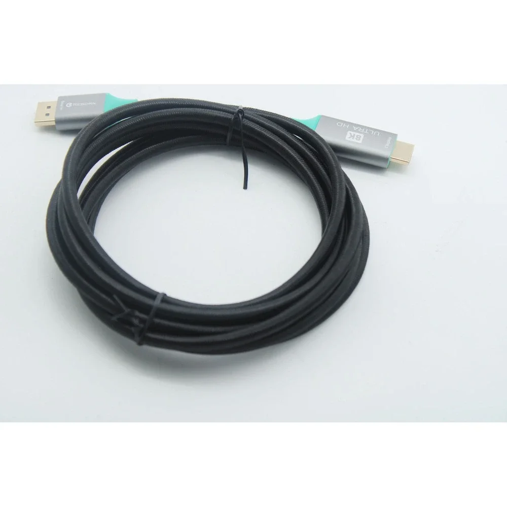 Greborn 8K Ultra HD DisplayPort Cable Braided DP to DP 1.4 Silver Black Teal